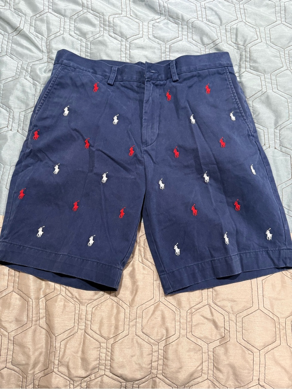 Polo Ralph Lauren Navy Allover Print Small Pony Stretch Classic Fit Shorts 33